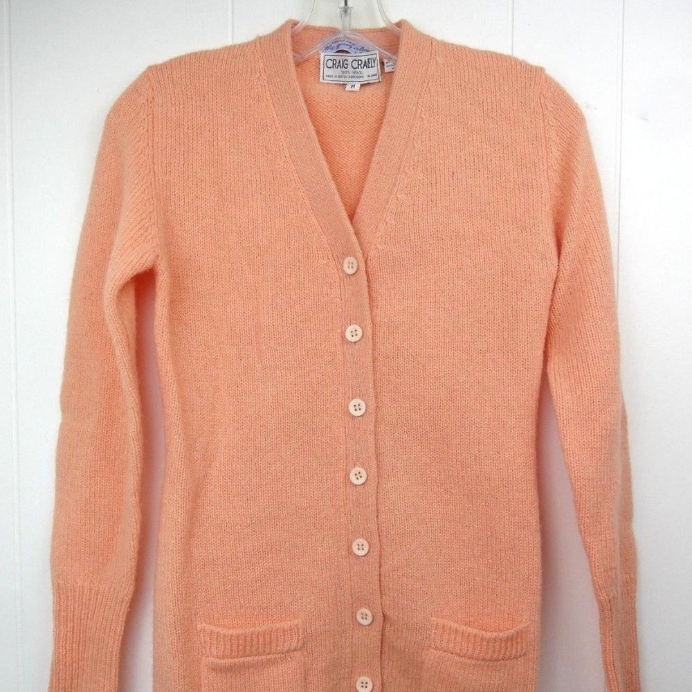 VINTAGE 70s 80s Womens Cardigan Sweater 100% Wool